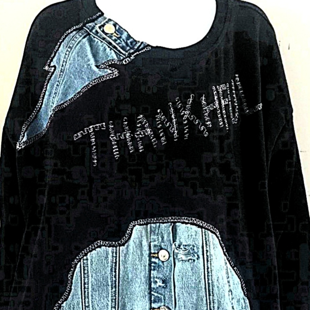 Forever21.Denim Distressed Sweatshirt Pullover Oversized